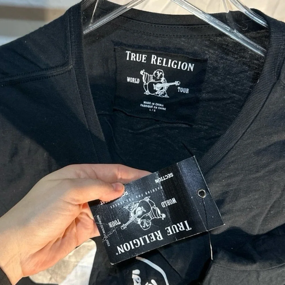 NWT True Religion Half Buddha Half Horseshoe Short Sleeve T-Shirt Black White